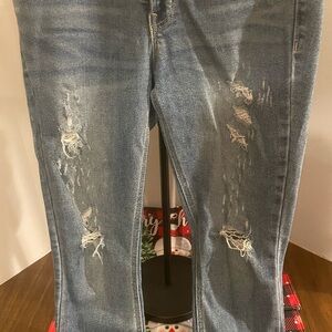 Old Navy Medium Blue Ripped Straight Leg Jeans